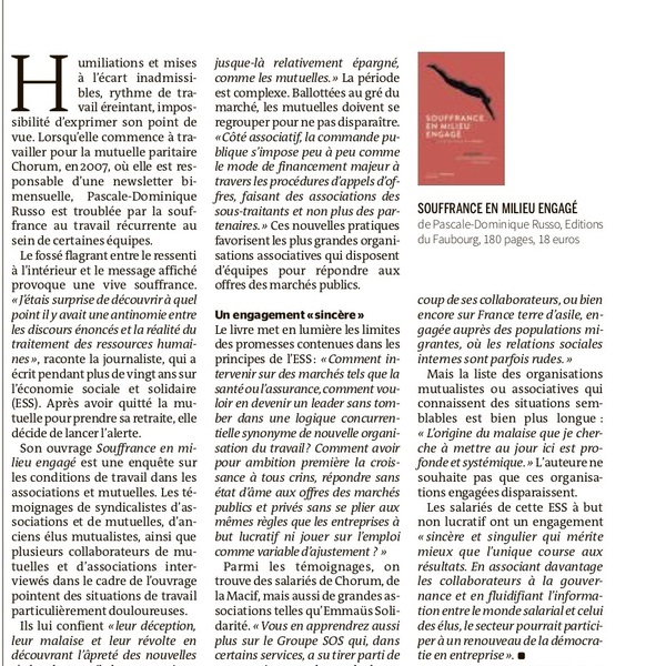 ’Malaise dans l’économie sociale’ : Souffrance en milieu engagé dans Le Monde ’Malaise dans l’économie sociale’ : Souffrance en milieu engagé dans Le Monde