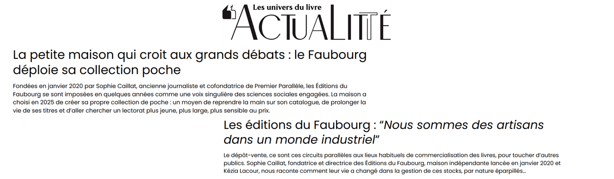 Les Éditions du Faubourg dans Actualitté 
